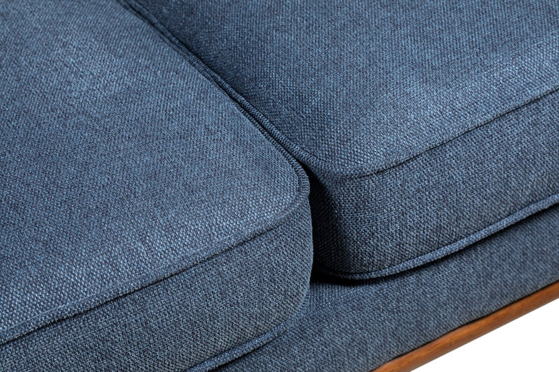 Kort & Co. Kassia 65.4\" Linen-Look Fabric Loveseat with Wood Base and Legs - Blue 