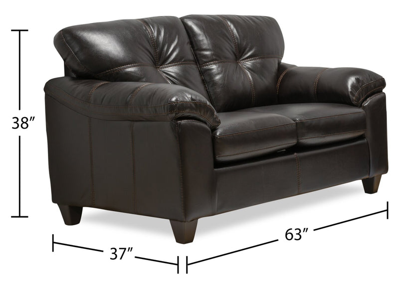 Made in Canada Addison 63\" Leather-Look Fabric Loveseat with Removable Seat Cushions and Tufting - Blackberry Black 