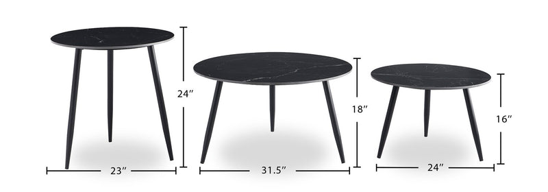 Delancey 3-Piece Coffee and Two End Tables Package - Black