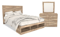 Oakley 5pc Bedroom Set with Storage Bed, Dresser & Mirror, Made in Canada, Natural - Queen Size 