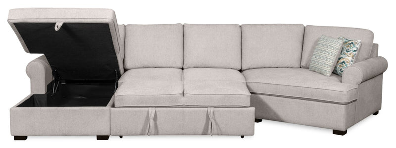 Scott Living Haven 3-Piece Right-Facing Chenille Fabric Cuddler Sleeper Sectional with Storage Chaise - Grey