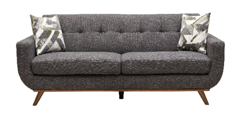 Kort & Co. Freeman 80” Charcoal Grey Linen-Look Fabric Condo Size Sofa with Wood Base and Legs