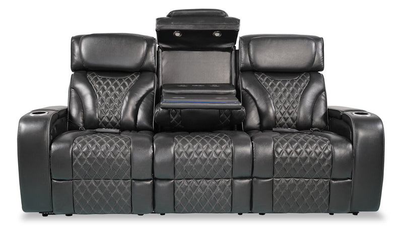 Elite Genuine Leather Power Reclining Sofa with Massage Function - Black