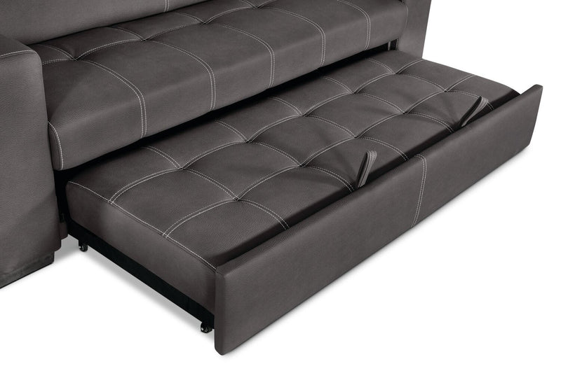 Drake 87\" Faux Suede Fabric Sleeper Sofa with Pull Out Sleeper, Flip-Up Headrests and Button Tufting - Grey 