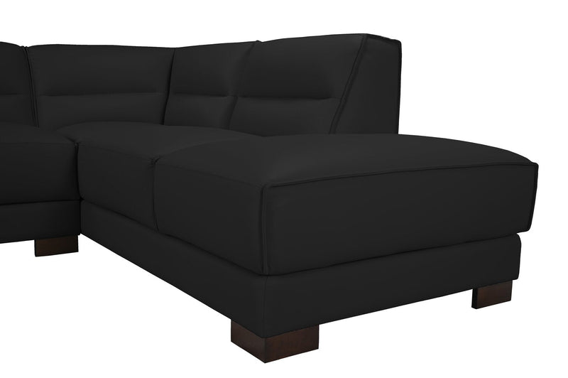 Citadel 3-Piece Right-Facing Top-Grain Genuine Leather Sectional with Wood Legs - Black 