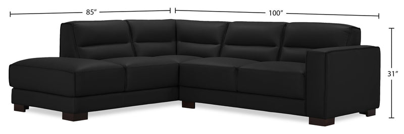 Citadel 2-Piece Left-Facing Top-Grain Genuine Leather Sectional with Rubberwood Legs - Black