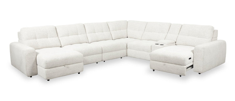 Scott Living Elevate Modular 7-Piece Left-Facing Beige Chenille Fabric Sectional with Power Sliding