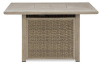 Muskoka Outdoor Patio Fire Pit Table - 50,000 BTU, Resin Wicker, Metal - Beige