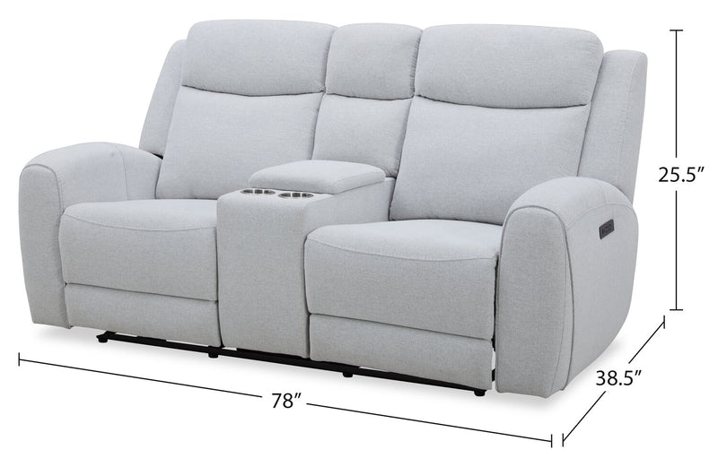 Reign 78\" Bronco Stone Grey Fabric Power Reclining Loveseat with Storage Console 