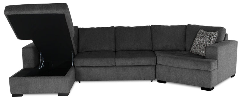 Legend 3-Piece Right-Facing Chenille Cuddler Sleeper Sectional with Chaise - Pepper 