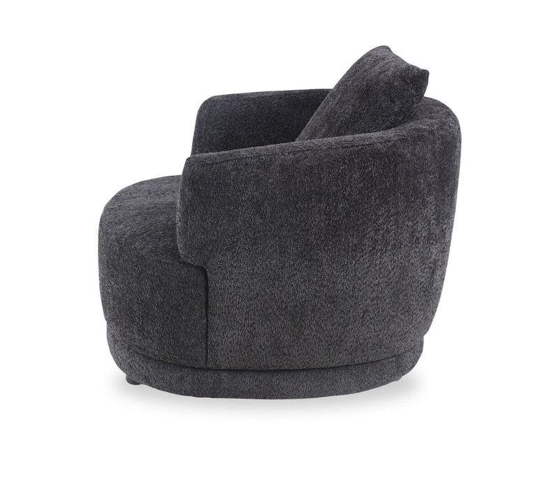 Moon 35.8\" Fabric Curved Chair with Accent Pillow - Wooly Raven Black 