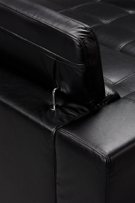 Drake 87\" Leather-Look Fabric Sleeper Sofa with Pull Out Sleeper, Flip-Up Headrests and Button Tufting - Black 