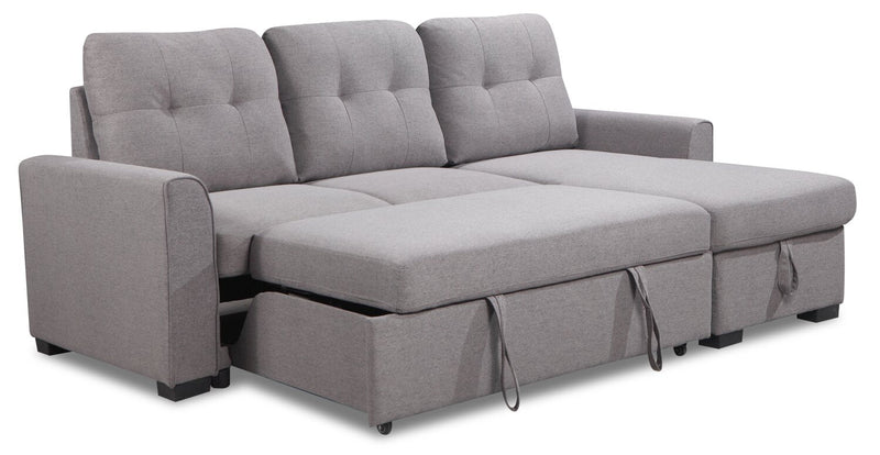 Carter 2-Piece Right-Facing Linen-Look Fabric Sleeper Sectional with Storage Chaise - Solis Grey 