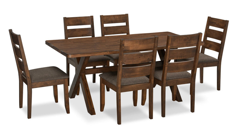 Plum 7pc Dining Set with Table & 6 Chairs, Wood, Live-Edge Look, 70.75\"W- Nutmeg Brown 