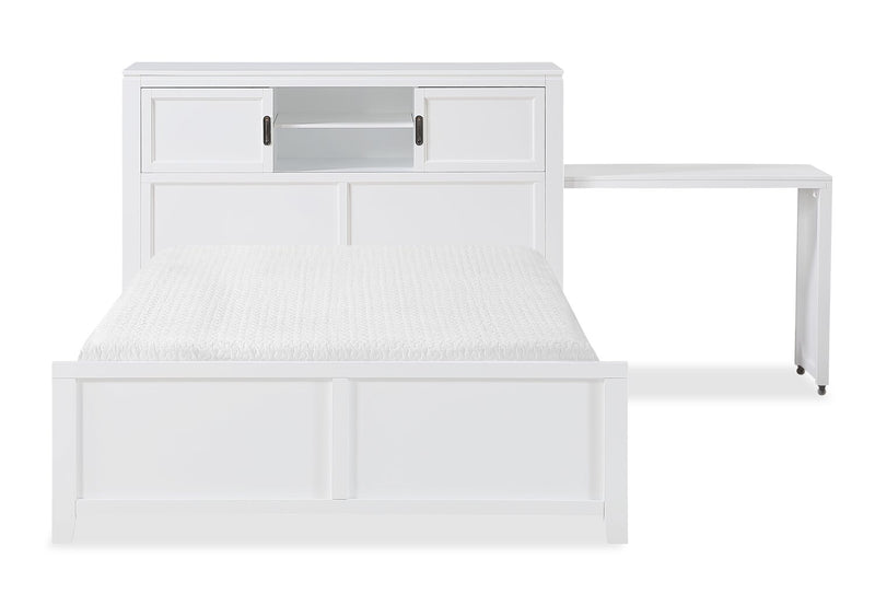Quinn Full Bookcase Bed with Desk - White