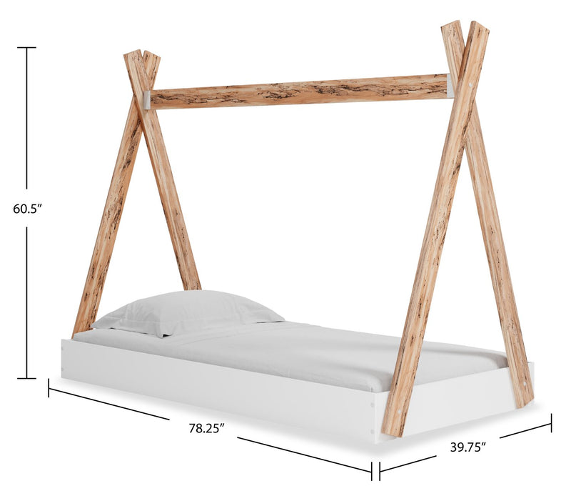 Wolf Platform Tent Bed for Kids, Two-tone White & Natural - Twin Size 