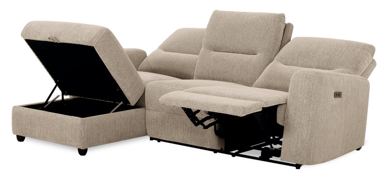 Meadow 2-Piece Left-Facing Taupe Chenille Fabric Power Reclining Sectional with Storage Chaise
