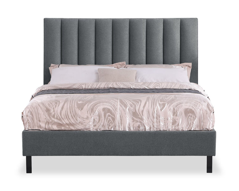 Amos Charcoal Upholstered Platform Bed with Channel Headboard - Full
