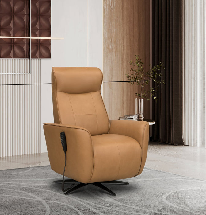 Serene 31\" Tan Genuine Leather Power Reclining Massage Chair with Power Headrest and Heated Seat