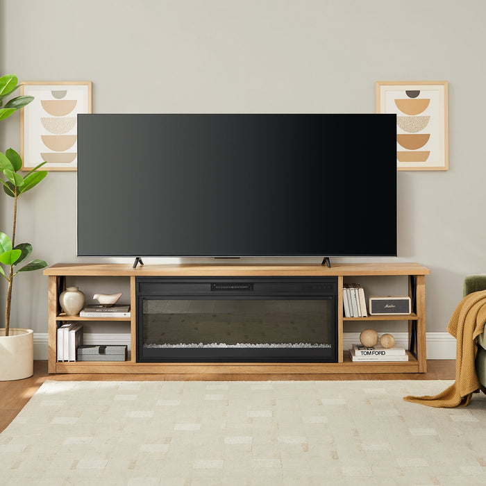 Wendel 80\" Electric Fireplace Tv Stand with Storage for TVs up to 75\" – Natural Oak 