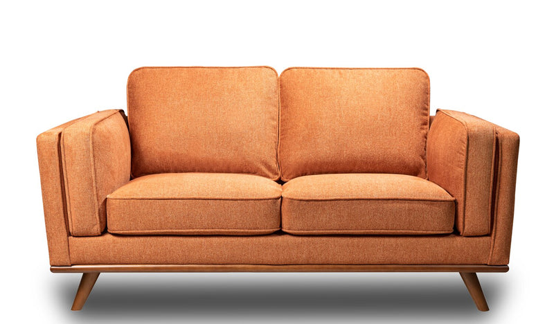 Kort & Co. Kassia 65.4\" Linen-Look Fabric Loveseat with Wood Base and Legs - Orange 