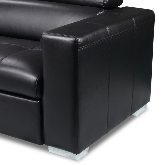 Drake 3-Piece Left-Facing Leather-Look Fabric Sleeper Sectional with Storage Ottoman - Black 