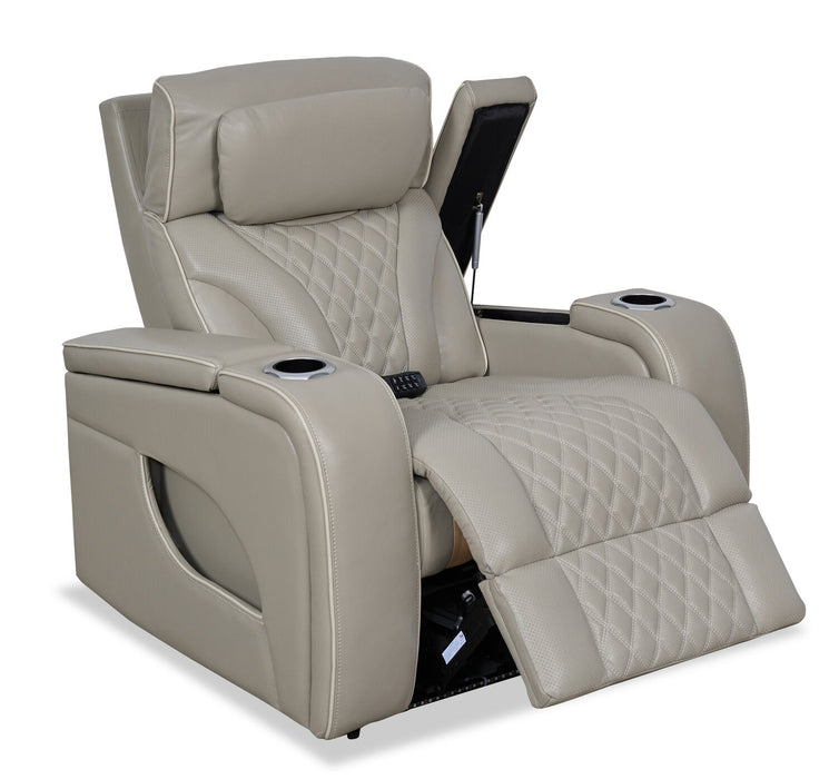 Elite 38\" Genuine Leather Massage Power Reclining Chair with Power Headrest and Storage Armrests - Putty 