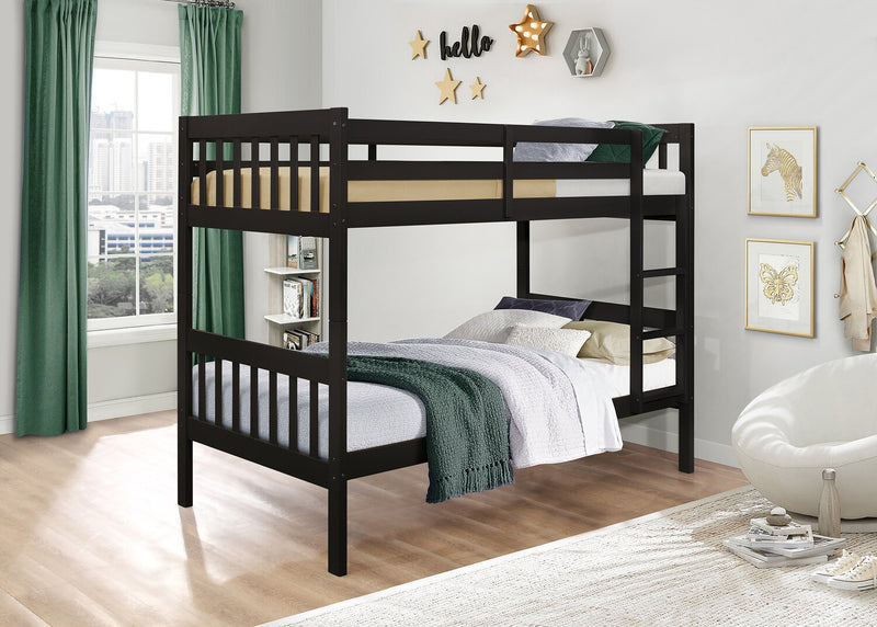 Miko Bunk Bed with Ladder & Guard Rail for Kids, Espresso - Twin/Twin 