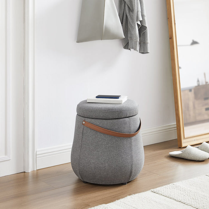 Vancouver Round Fabric Storage Ottoman - Grey