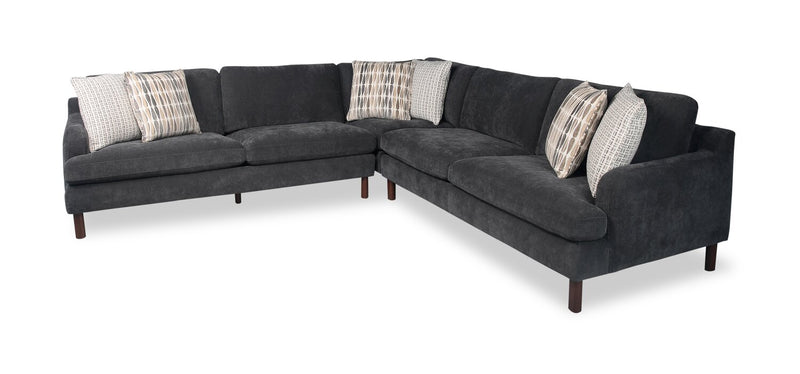 Jorja 3-Piece Granite Grey Chenille Fabric Sectional with Wood Legs and Six Accent Pillows