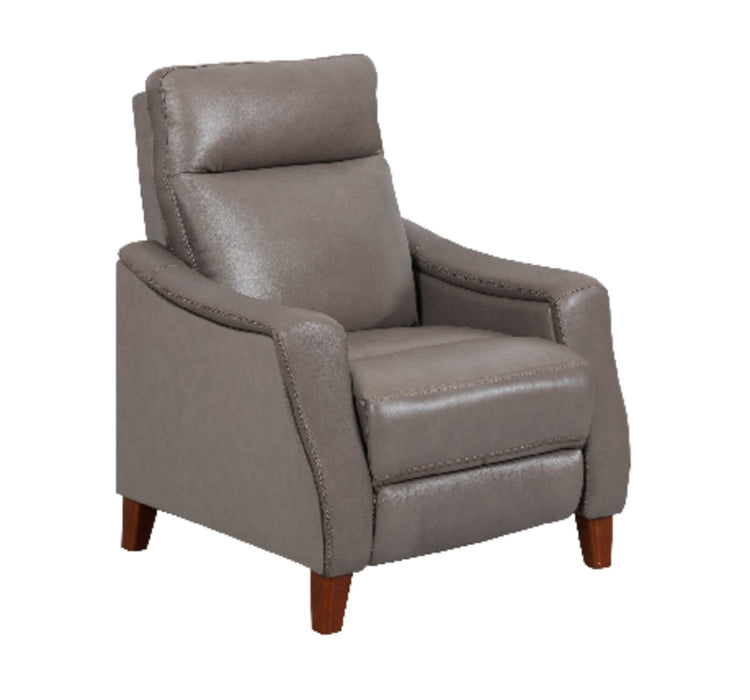 Natalie 32.5\" Grey Top-Grain Genuine Leather Pushback Reclining Chair with Wood Legs