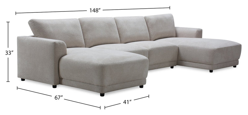 Voyage Modular 4-Piece U-Shaped Fabric Sectional with Removable Back Cushions – Beige