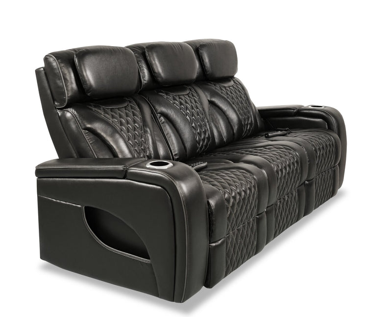 Elite Genuine Leather Power Reclining Sofa with Massage Function - Black