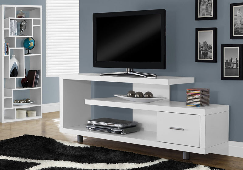Rene 60\" Modern TV Stand with Storage and Cable Management for TVs up to 65\"- White