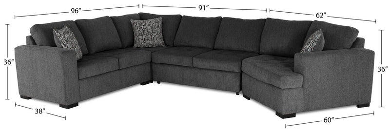 Legend 4-Piece Right-Facing Chenille Cuddler Sleeper Sectional - Pepper