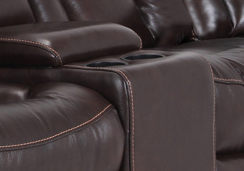 Leo 6-Piece Genuine Leather Power Reclining Sectional with Storage Console and Dual Cupholders - Walnut Brown 