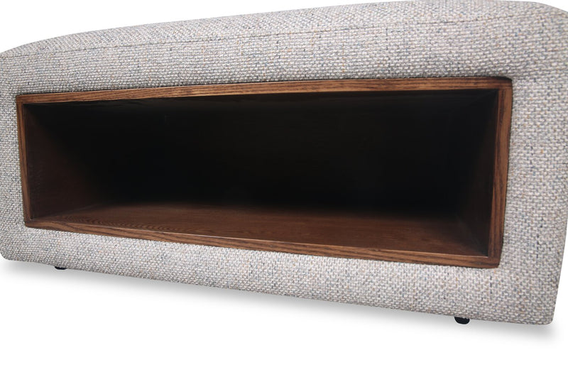 Geneva 32.5\" Cloud Beige Chenille Fabric Cocktail Ottoman with Storage and Wood Legs