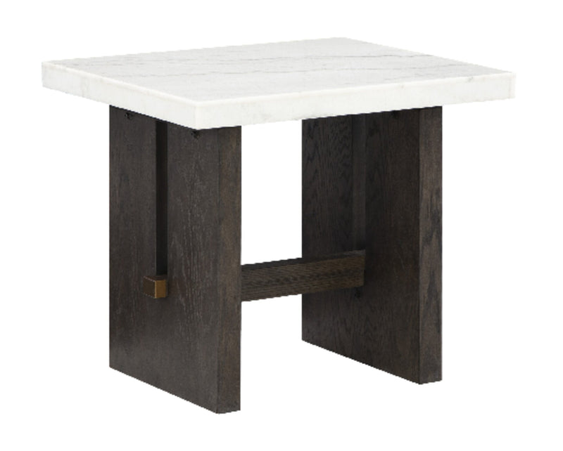 Warwick 26” Solid Wood and Marble End Table – White and Brown Oak