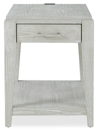 Vida 19” Solid Wood Chairside Table with Storage, Shelf, Lighting and USB - Sand 