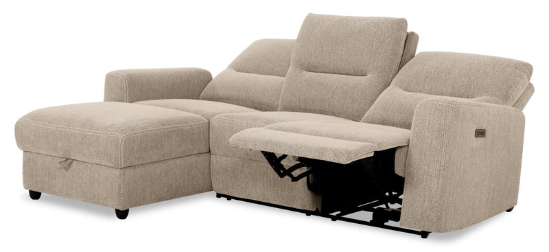 Meadow 2-Piece Left-Facing Taupe Chenille Fabric Power Reclining Sectional with Storage Chaise