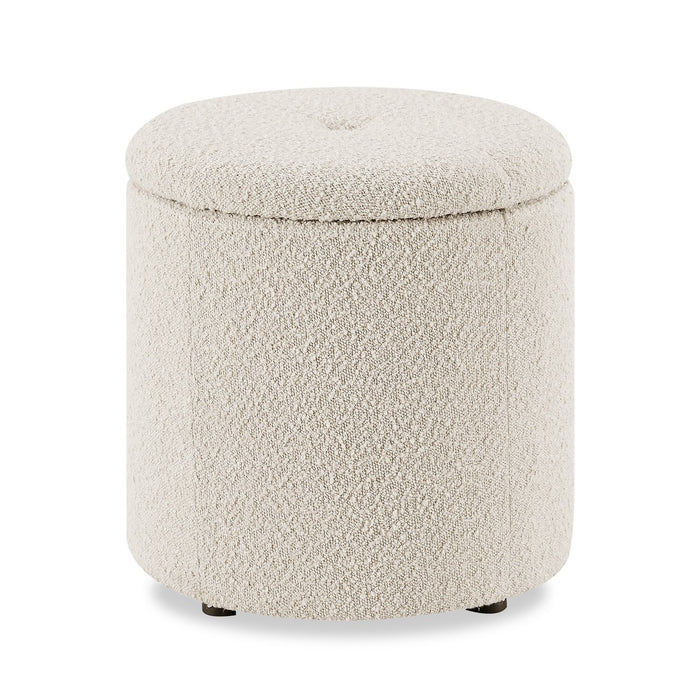 Ontario Round Fabric Storage Ottoman - White