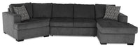 Made in Canada Legend 3-Piece Left-Facing Chenille Fabric Cuddler Sleeper Sectional with Chaise - Pepper Grey 