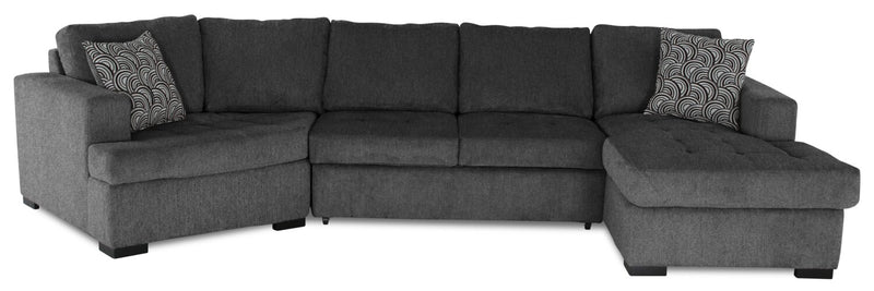 Legend 3-Piece Left-Facing Chenille Cuddler Sleeper Sectional with Chaise - Pepper 