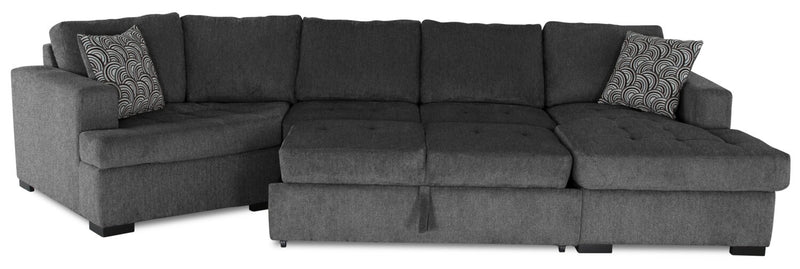 Legend 3-Piece Left-Facing Chenille Cuddler Sleeper Sectional with Chaise - Pepper 