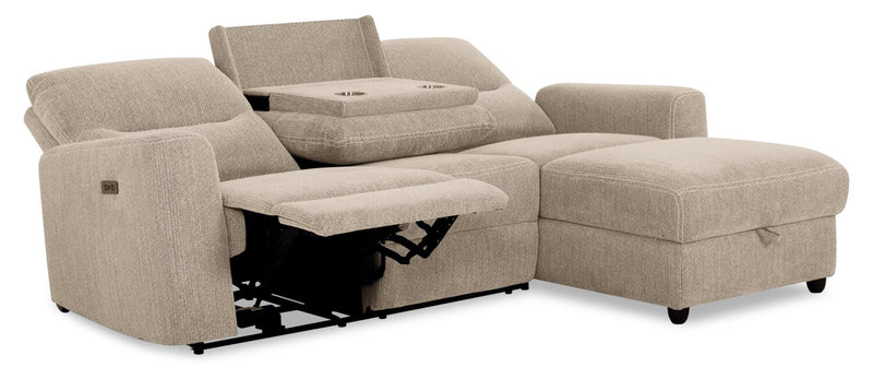 Meadow 2-Piece Right-Facing Taupe Chenille Fabric Power Reclining Sectional with Storage Chaise