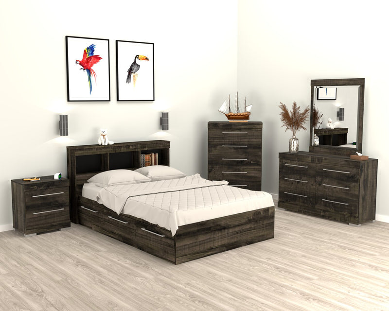 Riley Full Mates Bed with Bookcase Headboard - Grey