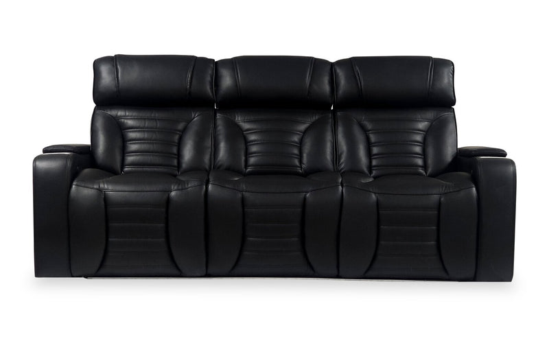 Zen 86\" Black Faux Leather Power Reclining Massage Sofa with Power Headrests and Drop-Down Console