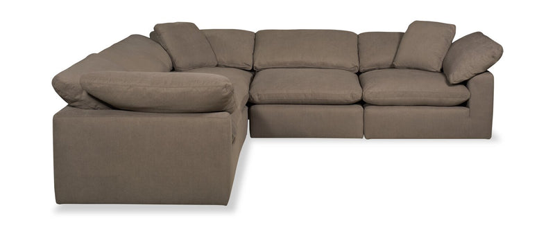 Eclipse Modular 5-Piece Linen-Look Fabric Sectional with Reversible Feather Down Cushions - Slate Grey 