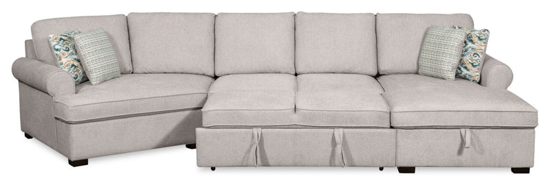 Scott Living Haven 3-Piece Left-Facing Chenille Fabric Cuddler Sleeper Sectional with Storage - Grey 