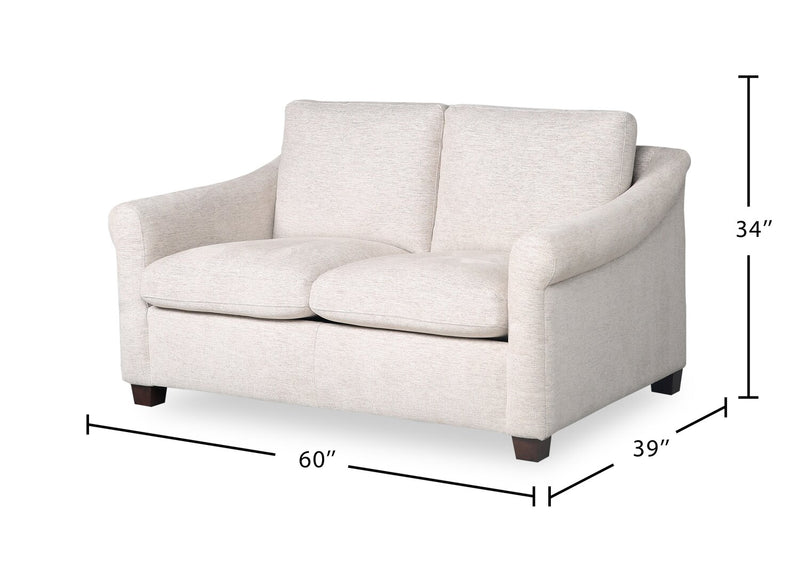 Mallie 60\" Shell White Chenille Fabric Loveseat with Rolled Arms and Wood Legs 